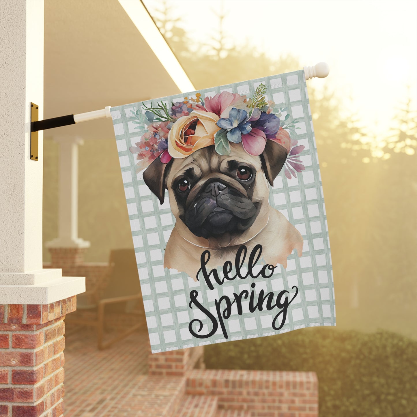 Spring Themed Pug Garden Flag