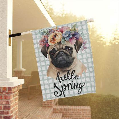 Spring Themed Pug Garden Flag