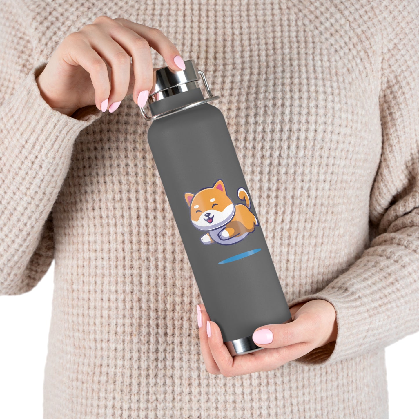 Shiba Inu Copper Vacuum Insulated Bottle, Jumping Shiba Inu Water Bottle, Shiba Inu Cartoon Water Bottle