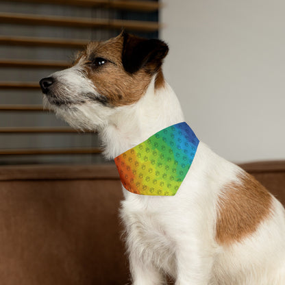 Watercolor Rainbow Paw Print Pattern Pet Bandana Collar (S - XL)