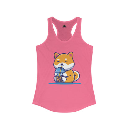 Cute Shiba Inu Drinking Boba Racerback Tank (S - 2XL) (15 Colors)