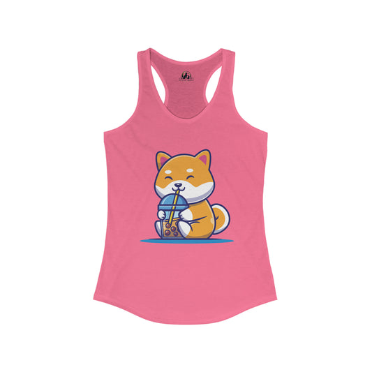 Cute Shiba Inu Drinking Boba Racerback Tank (S - 2XL)