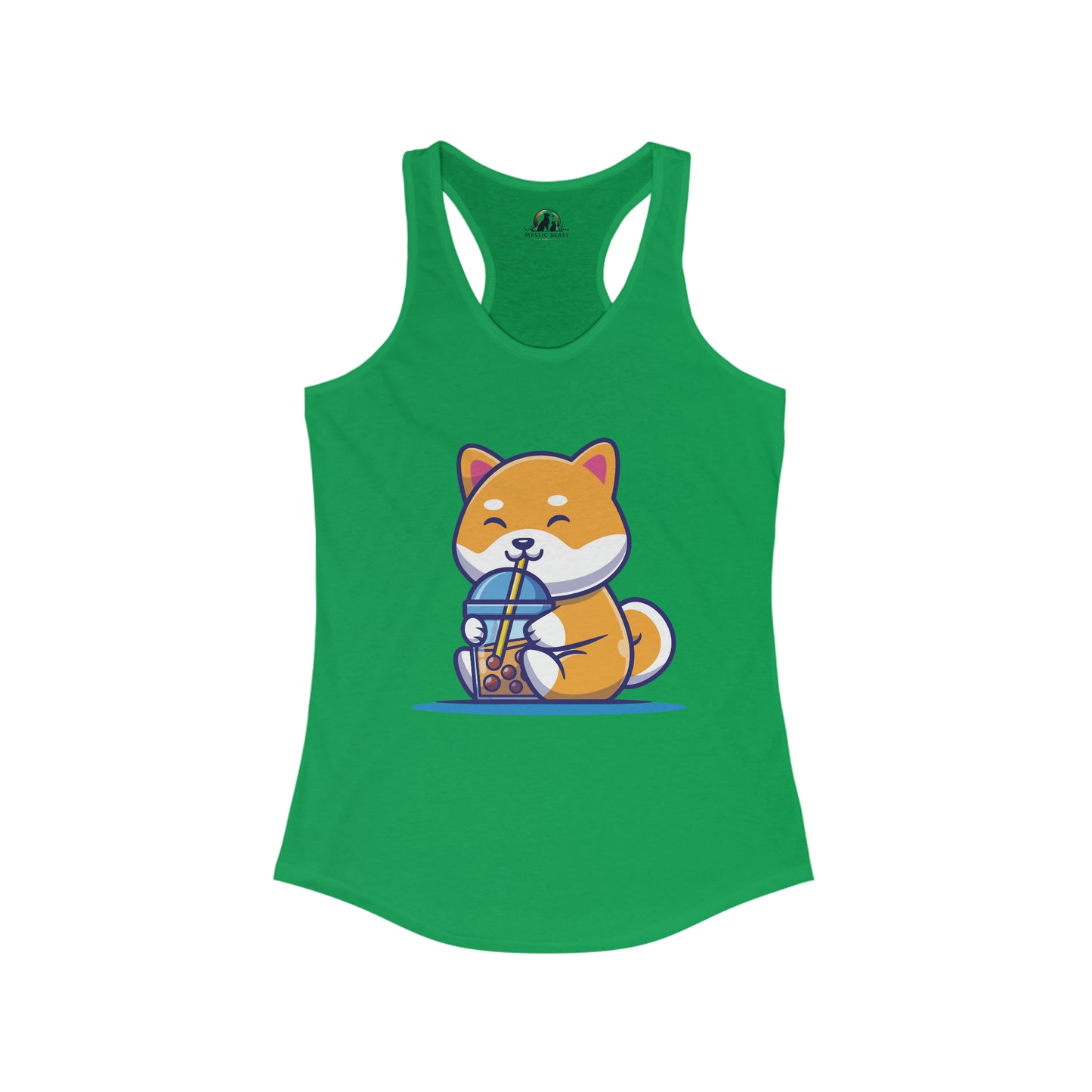 Cute Shiba Inu Drinking Boba Racerback Tank (S - 2XL) (15 Colors)