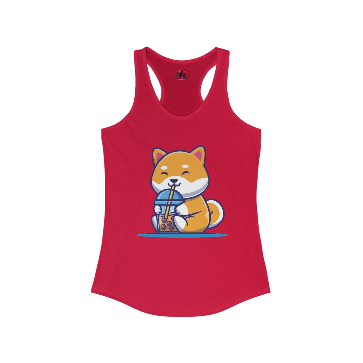 Cute Shiba Inu Drinking Boba Racerback Tank (S - 2XL) (15 Colors)