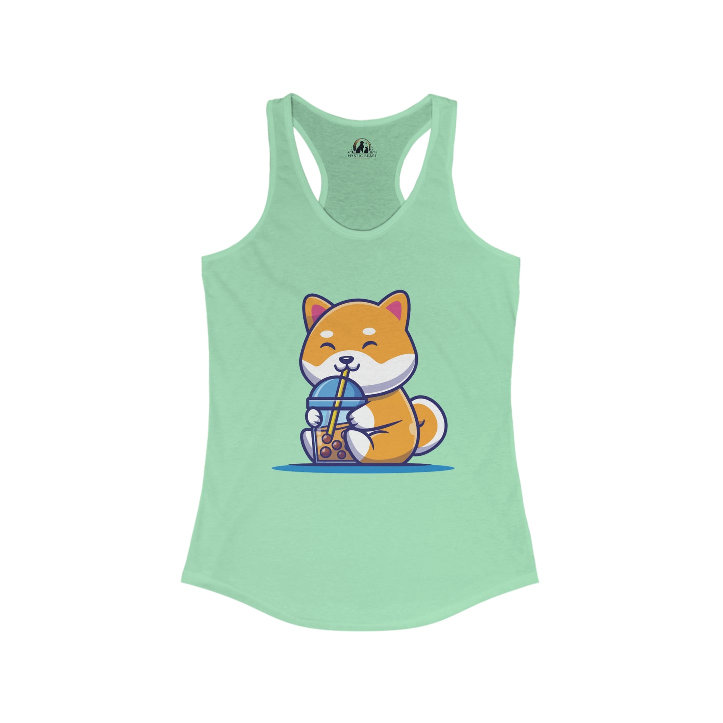 Cute Shiba Inu Drinking Boba Racerback Tank (S - 2XL) (15 Colors)