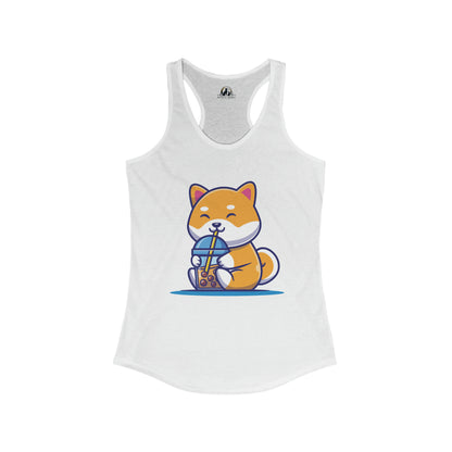 Cute Shiba Inu Drinking Boba Racerback Tank (S - 2XL) (15 Colors)