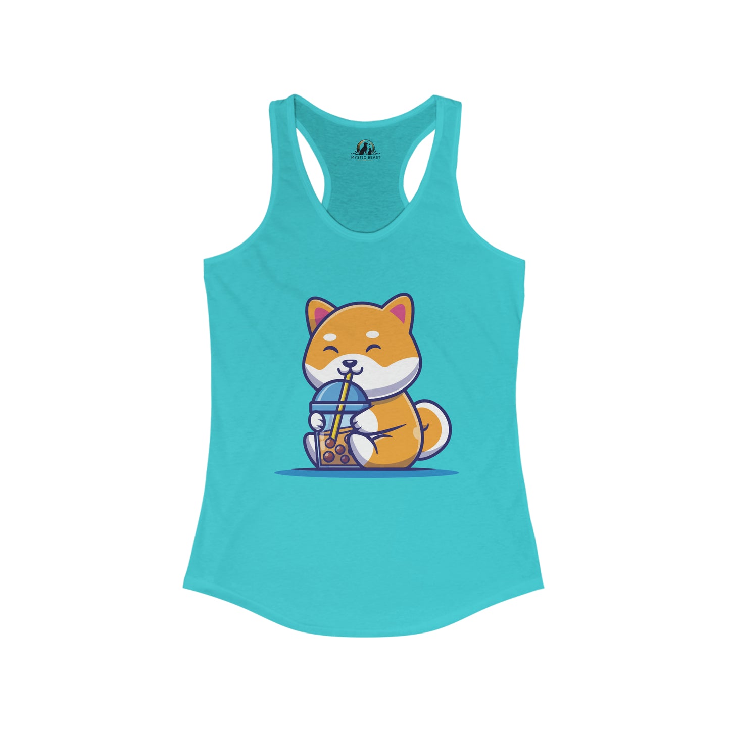 Cute Shiba Inu Drinking Boba Racerback Tank (S - 2XL) (15 Colors)