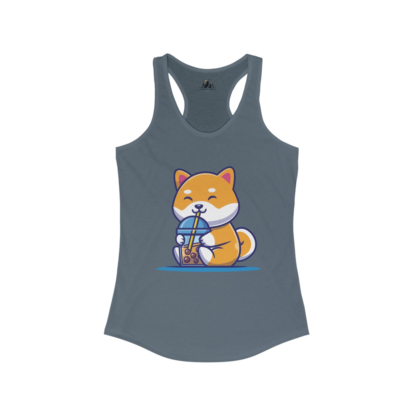 Cute Shiba Inu Drinking Boba Racerback Tank (S - 2XL) (15 Colors)