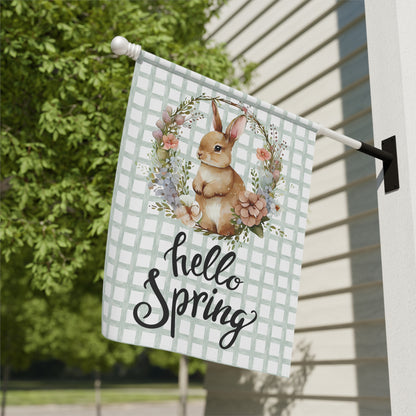 Hello Spring Rabbit with Flowers Garden Flag