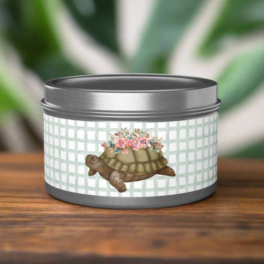 'Floral Turtle' Spring Themed Tin Candle