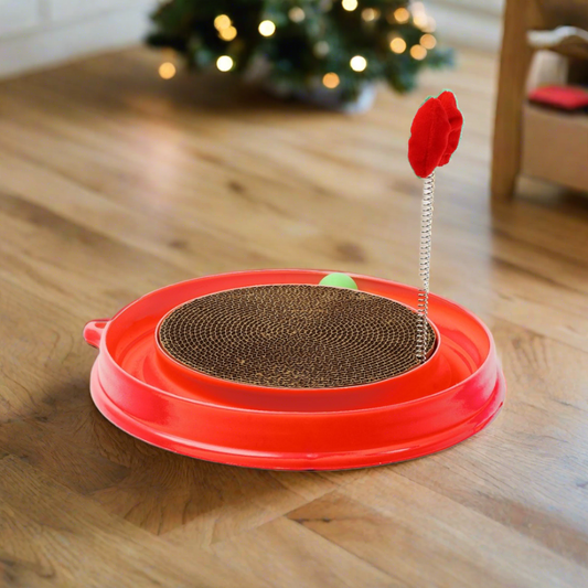 Mistletoe piece on circuit cat toy. base is red. 