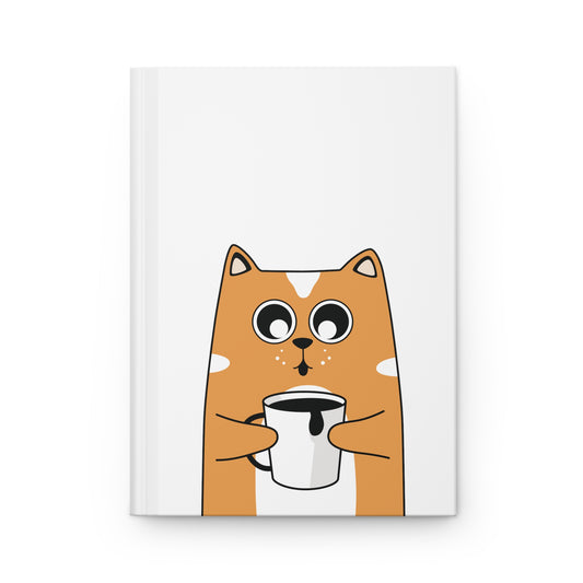 Cat With Coffee Hardcover Matte Journal, Cat Journal, Cat Notebook, Cute Cat Journal, Orange Cat Journal (4 Colors)