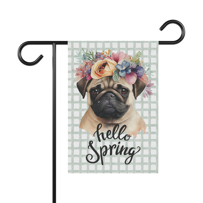 Spring Themed Pug Garden Flag