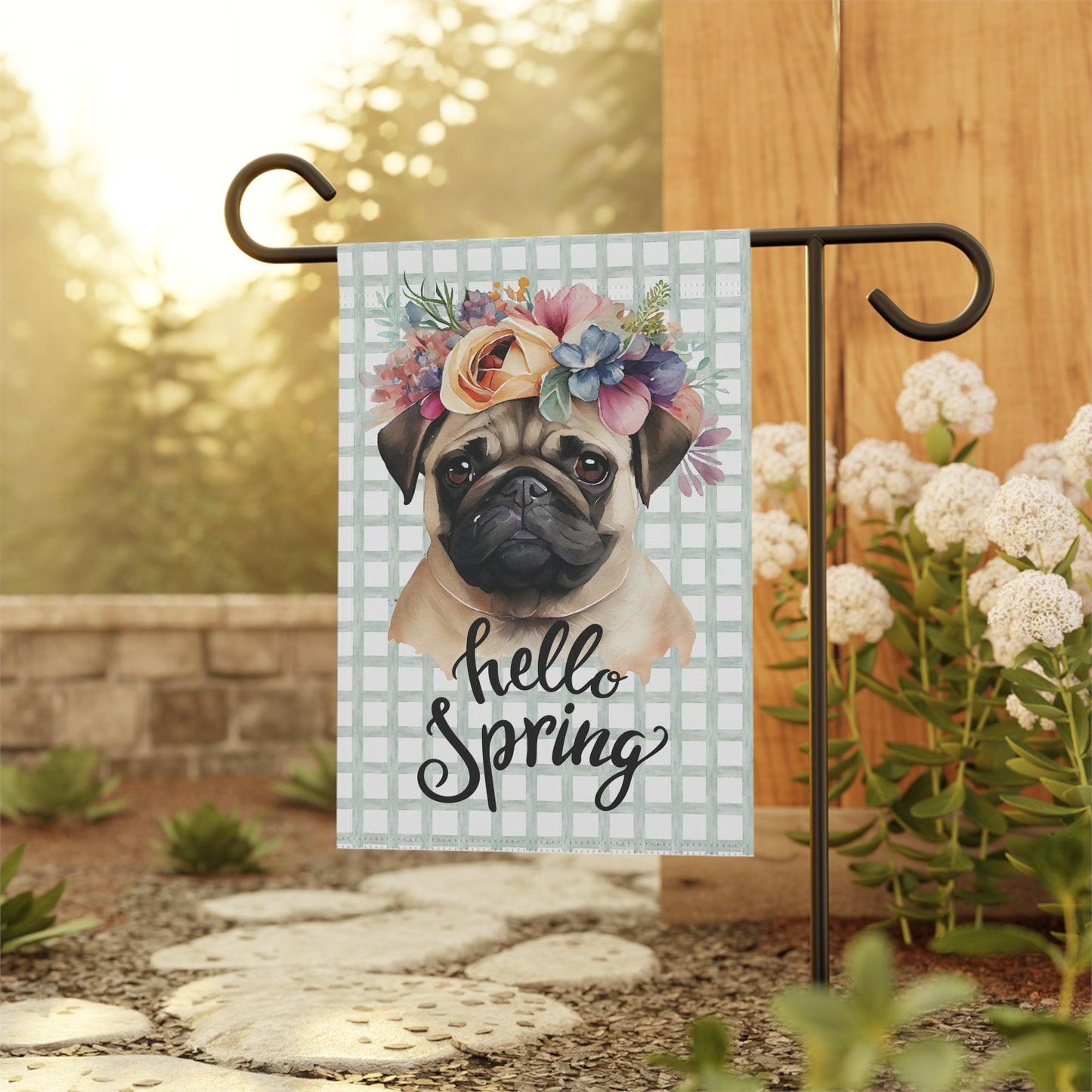 Spring Themed Pug Garden Flag