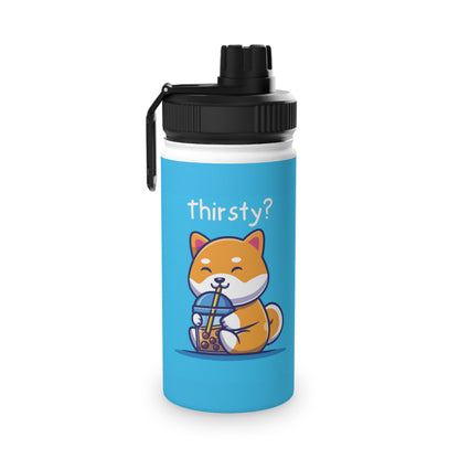 Cute Shiba Inu Drinking Boba Stainless Steel Water Bottle W/ Sports Lid (12 oz, 18 oz, 32 oz)