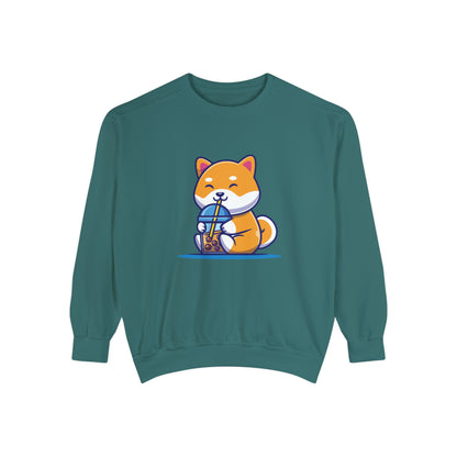 Cute Shiba Inu Drinking Boba Unisex Garment-Dyed Sweatshirt (2XL/3XL)