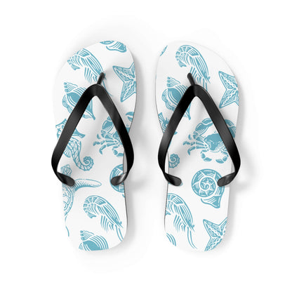 Turtle Beachy Flip Flops with nautical ocean shell print, perfect for summer fun and beach days.