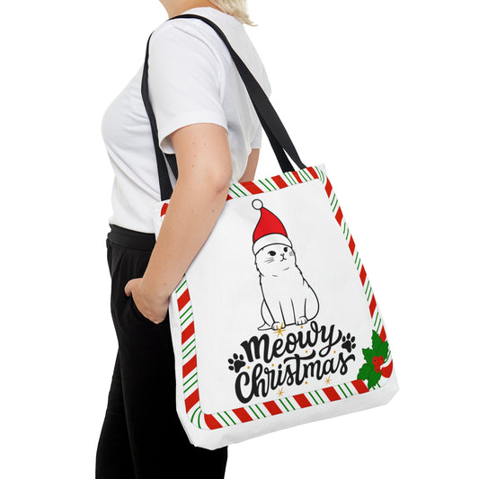 Christmas Santa Kitty Tote Bag – Cute Holiday Cat Lover Gift (3 Sizes)