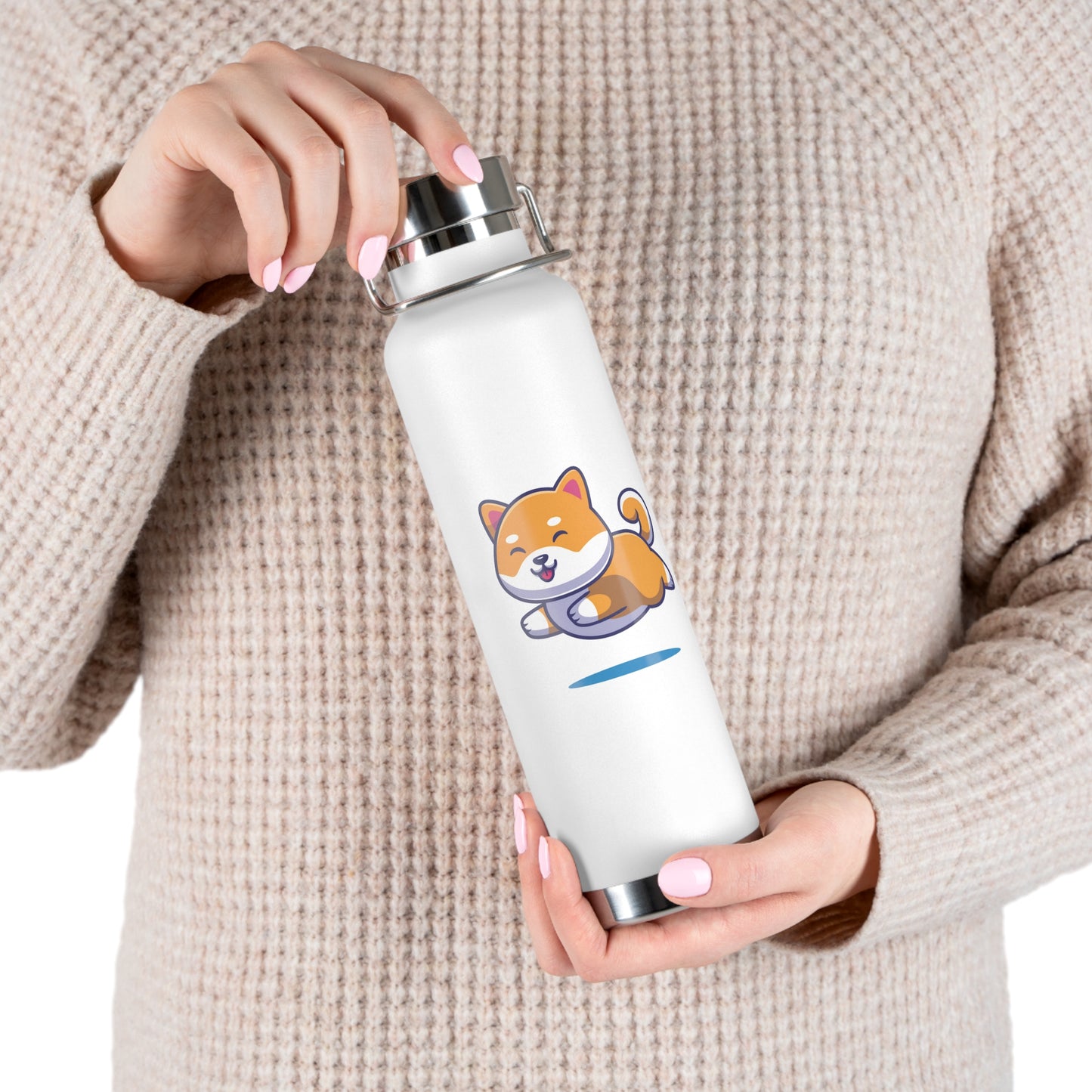 Shiba Inu Copper Vacuum Insulated Bottle, Jumping Shiba Inu Water Bottle, Shiba Inu Cartoon Water Bottle