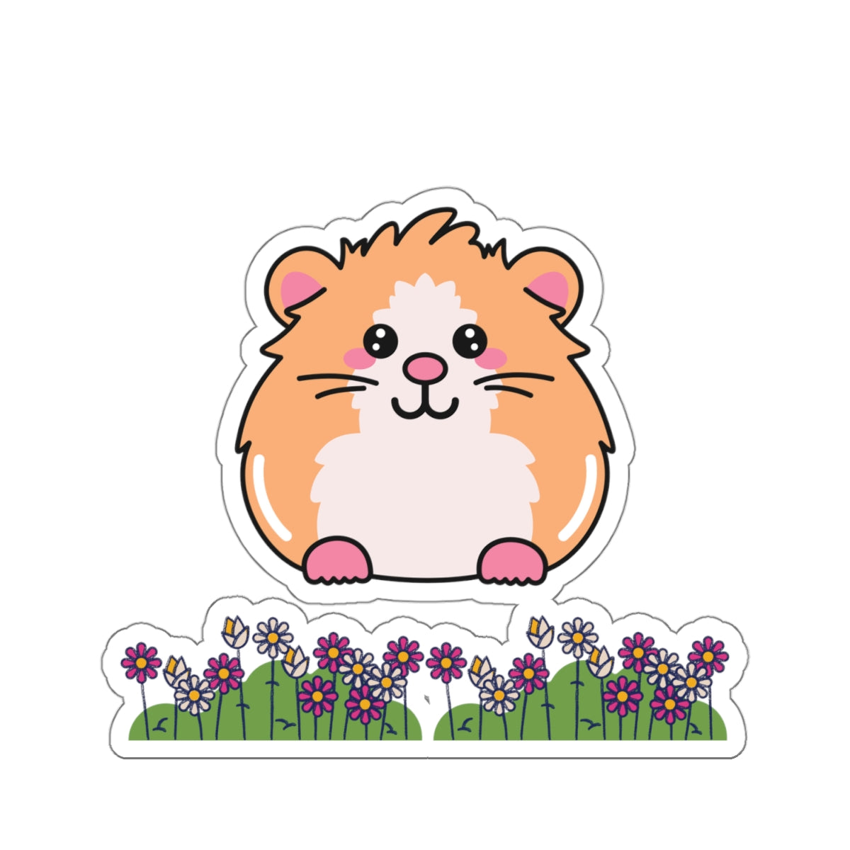 Cute Guinea Pig Floral Kiss-Cut Sticker