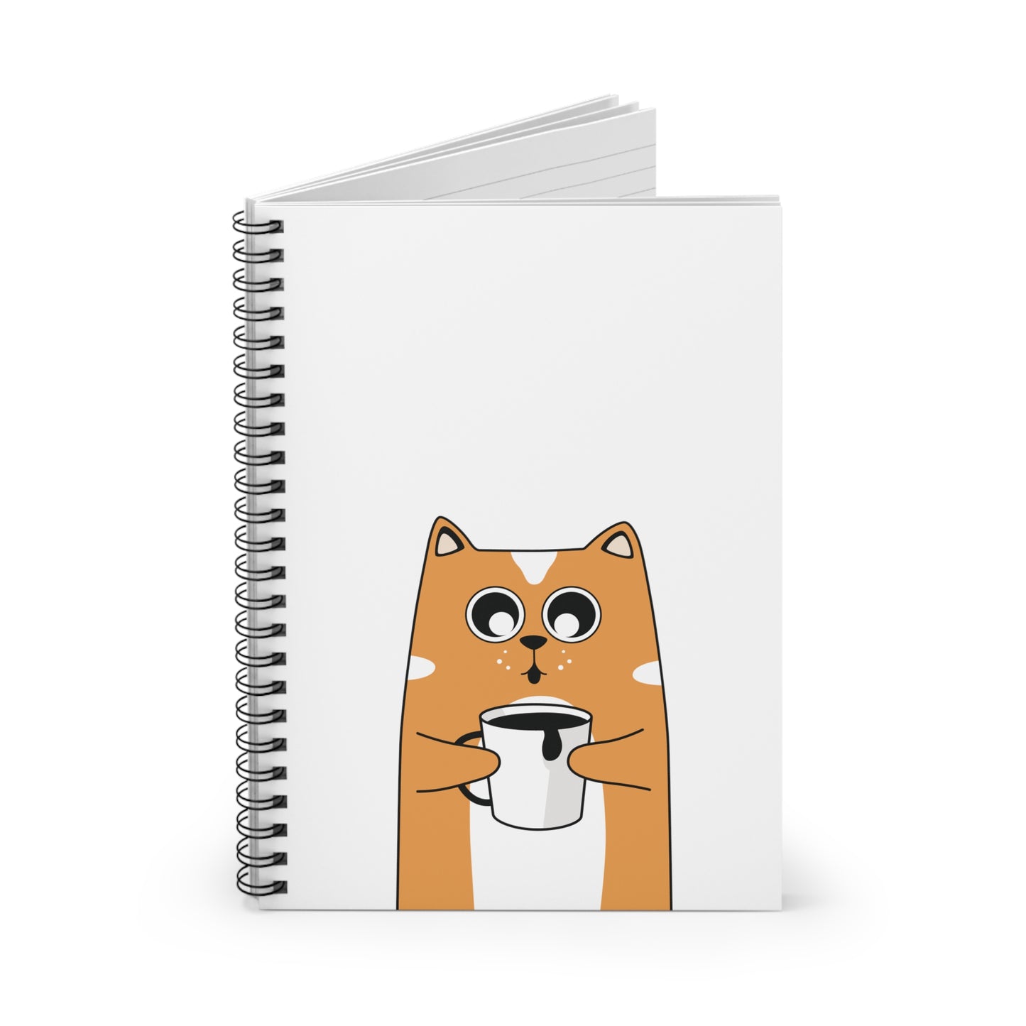 Cat With Coffee Ruled Line Spiral Notebook, Cat Notebook, Orange Cat Notebook, Cute Cat Notebook