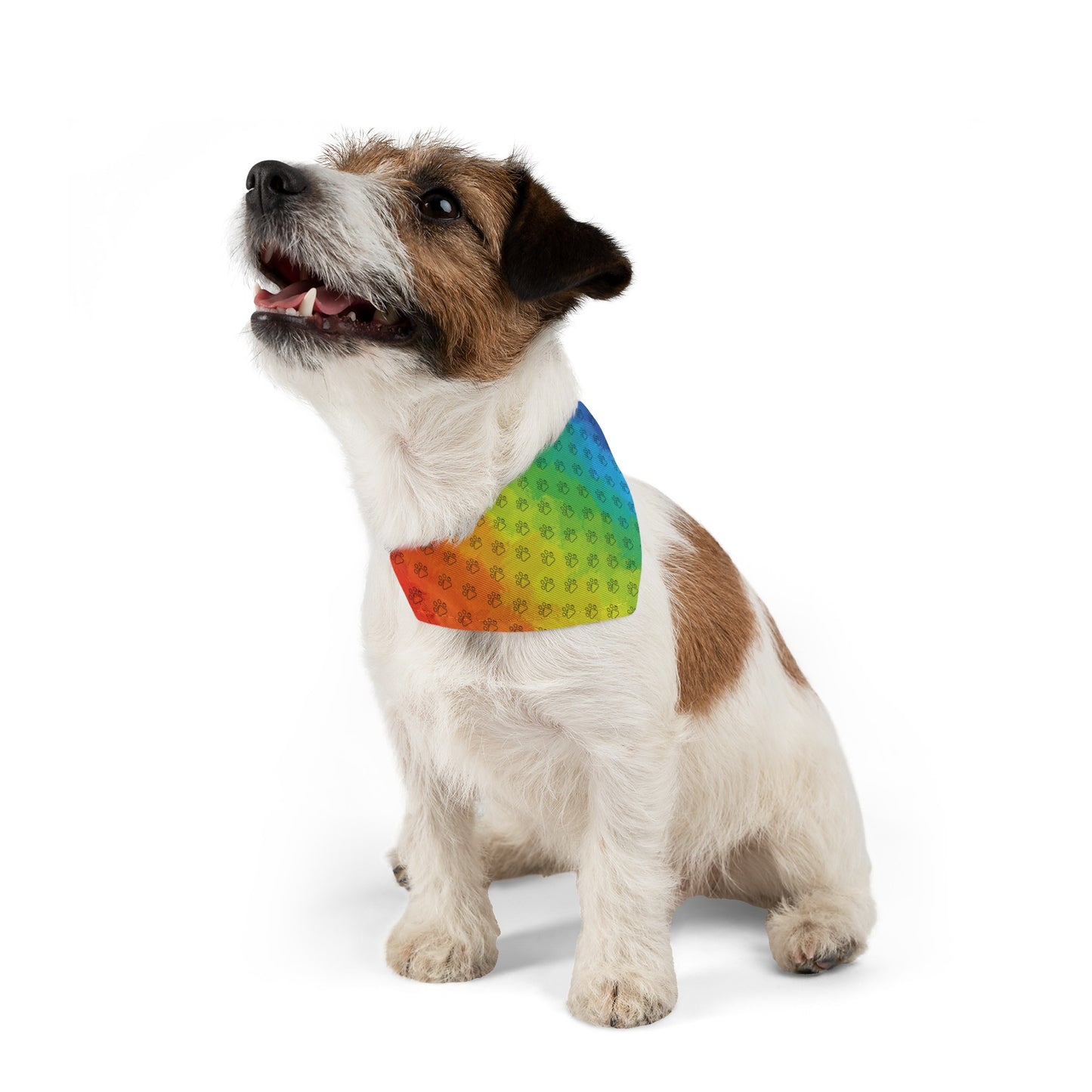 Watercolor Rainbow Paw Print Pattern Pet Bandana Collar (S - XL)