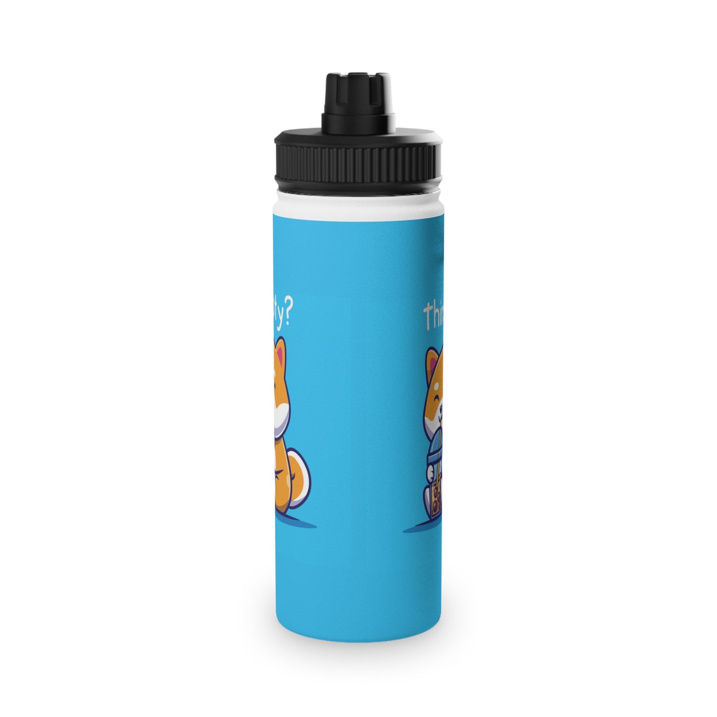 Cute Shiba Inu Drinking Boba Stainless Steel Water Bottle W/ Sports Lid (12 oz, 18 oz, 32 oz)