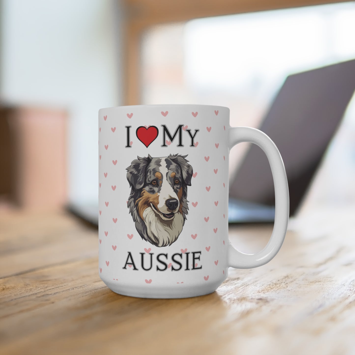 "I Love Aussie" Mug, Aussie Dog Love Mug, Australian Shepherd Dog Mug - Love & Paws Collection