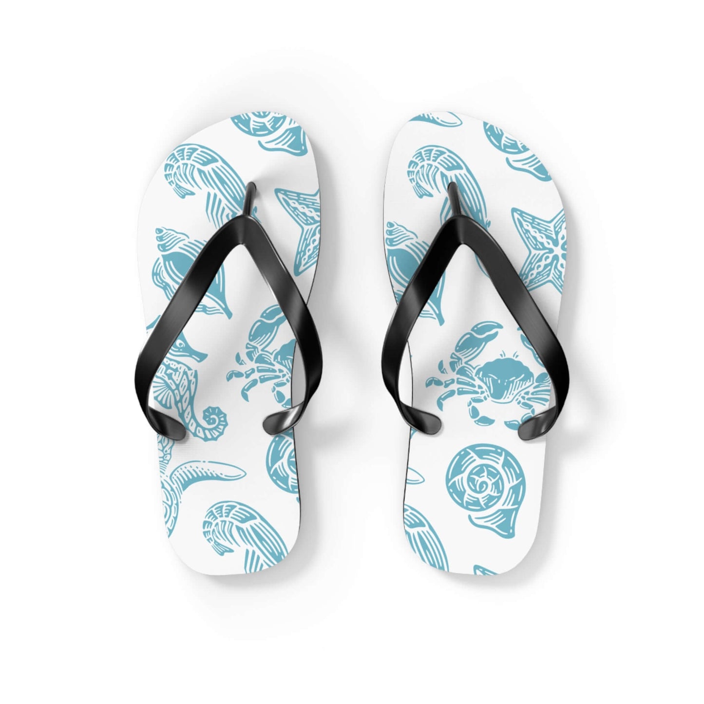 Turtle Beachy Flip Flops with nautical shell and sea turtle print, perfect for summer beach days.