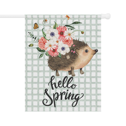 Hello Spring Hedgehog with Flowers Garden Flag