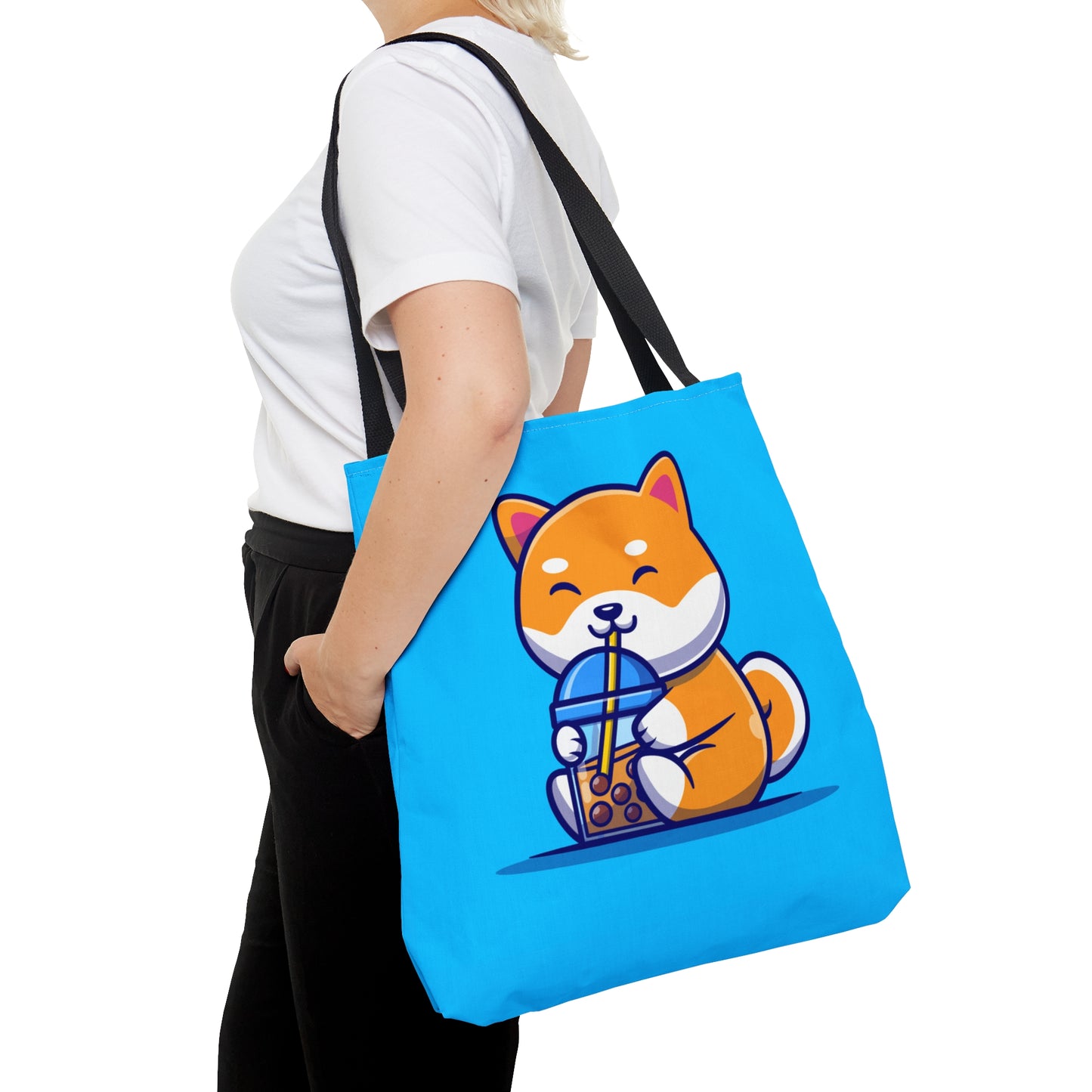 Cute Shiba Inu Drinking Boba Tote Bag (3 Sizes)