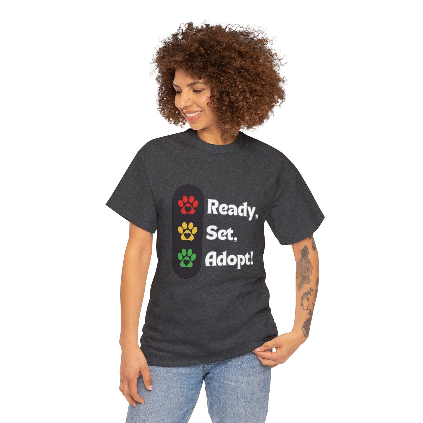 "Ready, Set, Adopt!" Traffic Light Heavy Cotton Tee