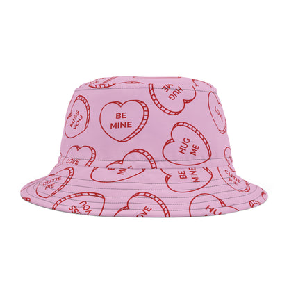 Valentine's Day Bucket Hat - Valentine Heart Shaped Candy Design