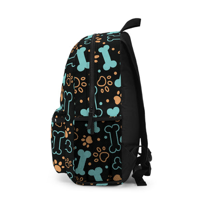 Dog Paw and Bone Backpack, Black Dog Print Backpack, Cute Dog Bone Backpack