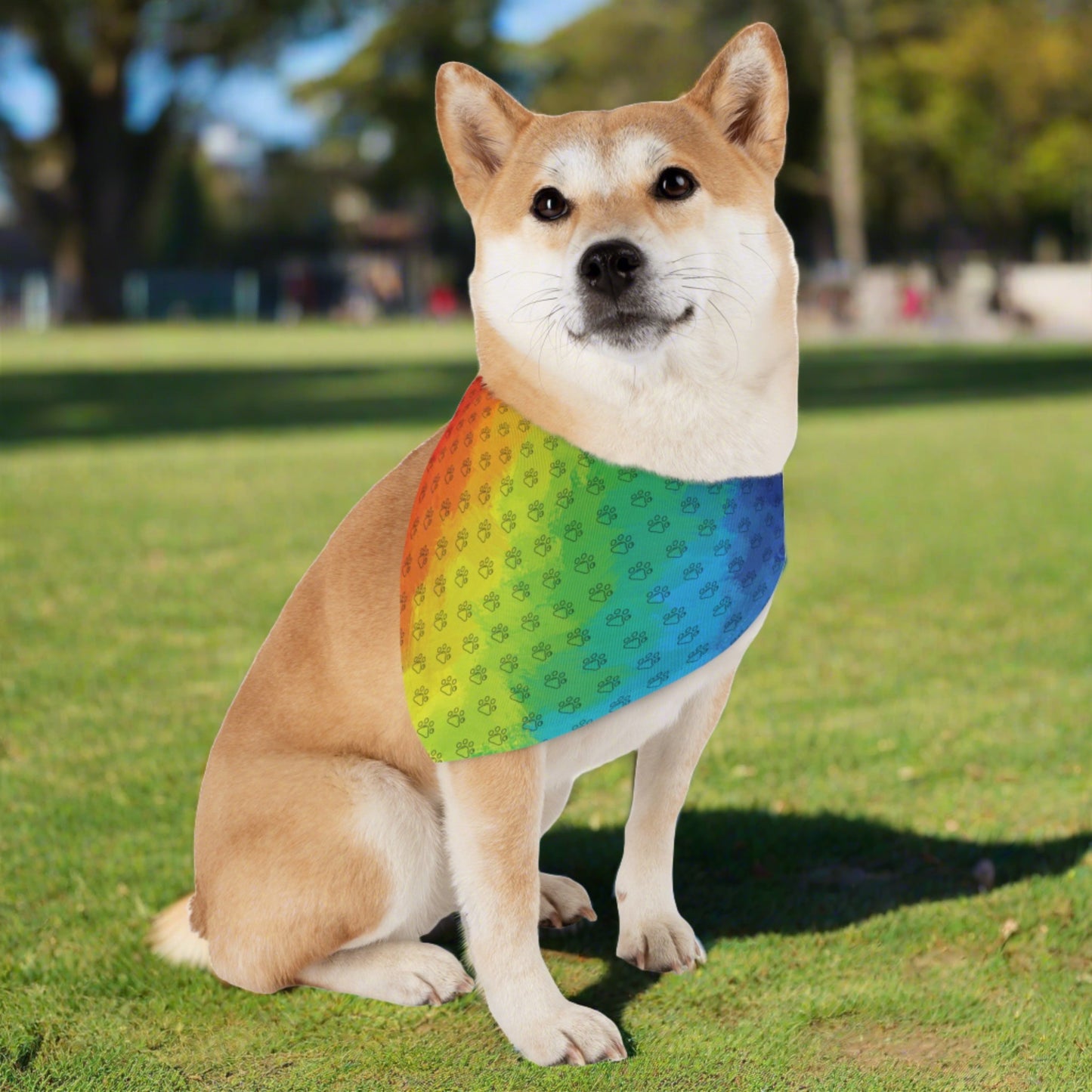 Watercolor Rainbow Paw Print Pattern Pet Bandana Collar (S - XL)