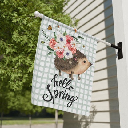 Hello Spring Hedgehog with Flowers Garden Flag