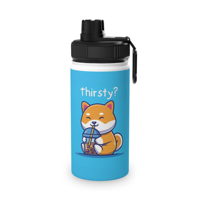 Cute Shiba Inu Drinking Boba Stainless Steel Water Bottle W/ Sports Lid (12 oz, 18 oz, 32 oz)