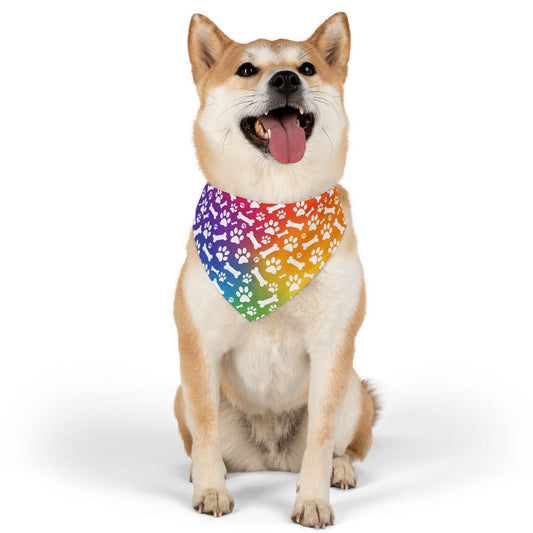 Rainbow Dog Paw and Bones Pet Bandana Collar