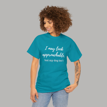 "I May Look Approachable, but My Dog Isn't" Funny Dog T-Shirt, Funny Dog Owner T-Shirt, Unisex Funny Dog T-Shirt