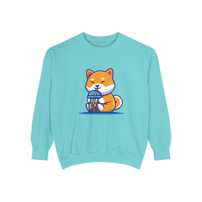 Cute Shiba Inu Drinking Boba Unisex Garment-Dyed Sweatshirt (2XL/3XL)