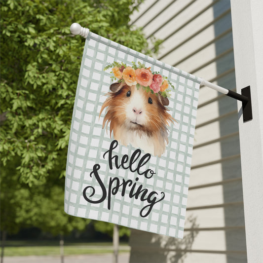 Hello Spring Guinea Pig with Flowers Garden Flag