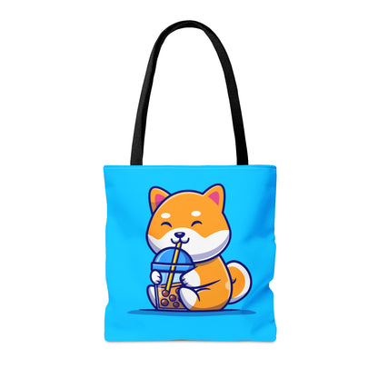 Cute Shiba Inu Drinking Boba Tote Bag (3 Sizes)