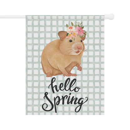 Hello Spring Hamster with Flowers Garden Flag