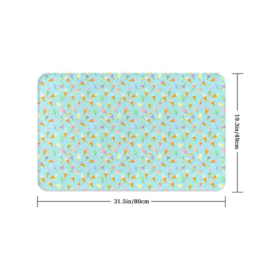 Mint green pet food mat with an ice cream pattern, perfect for keeping floors clean during dog and cat feeding time.