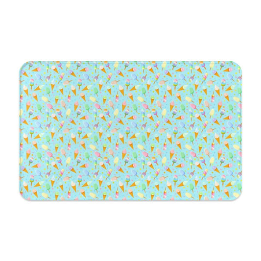 Mint background color pet feeding mat with playful ice cream pattern for dogs and cats.
