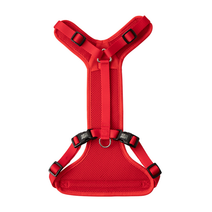 red travel harness, showing body straps