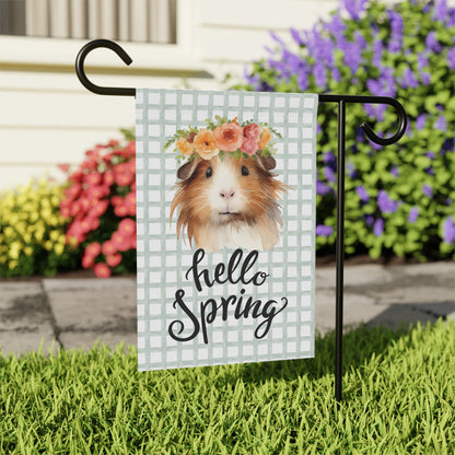 Hello Spring Guinea Pig with Flowers Garden Flag