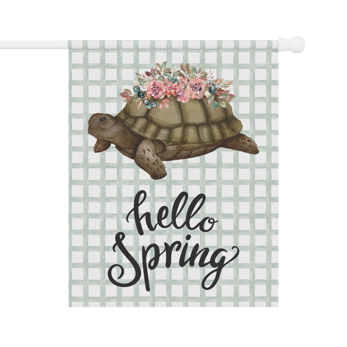 Hello Spring Turtle with Flowers Garden Flag