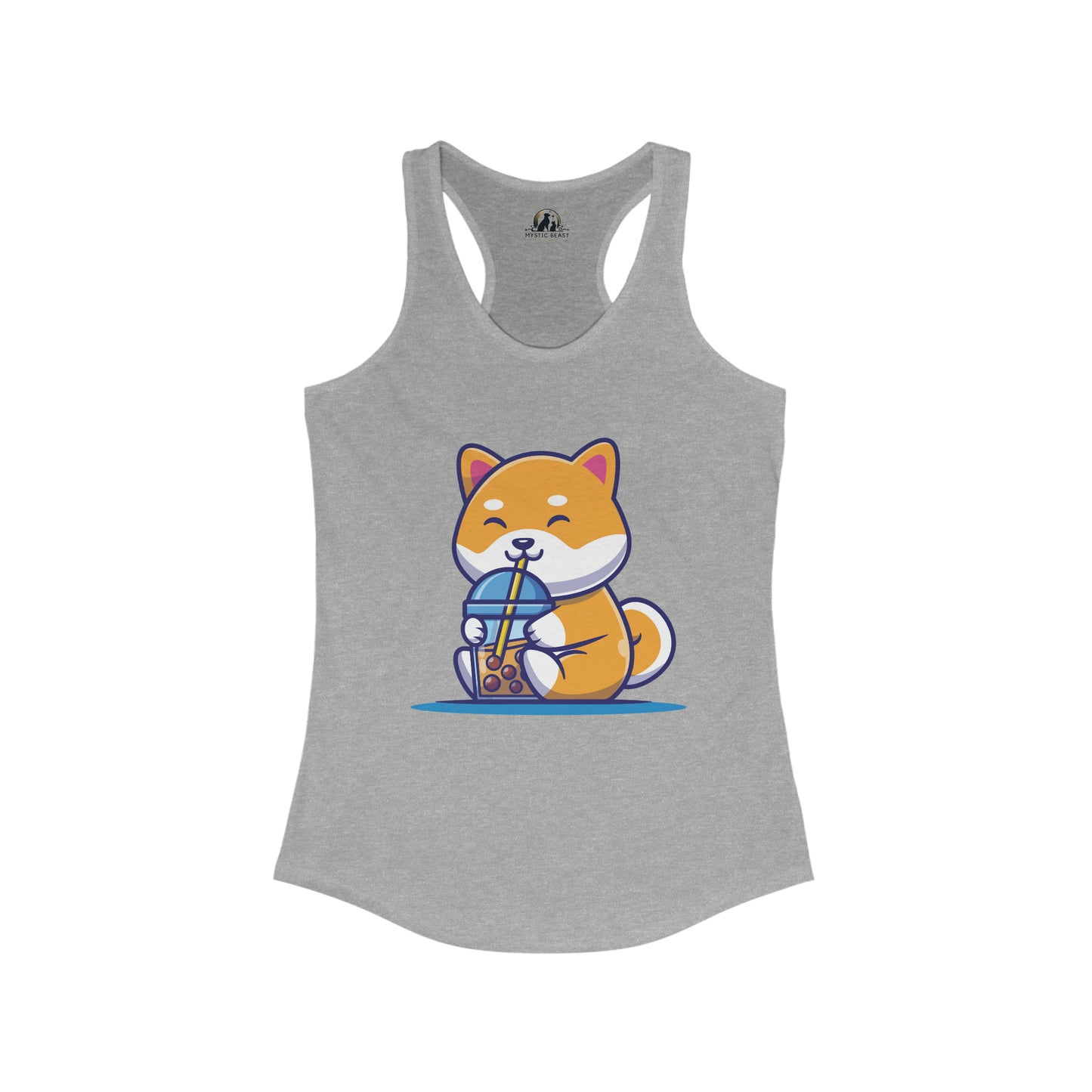 Cute Shiba Inu Drinking Boba Racerback Tank (S - 2XL) (15 Colors)