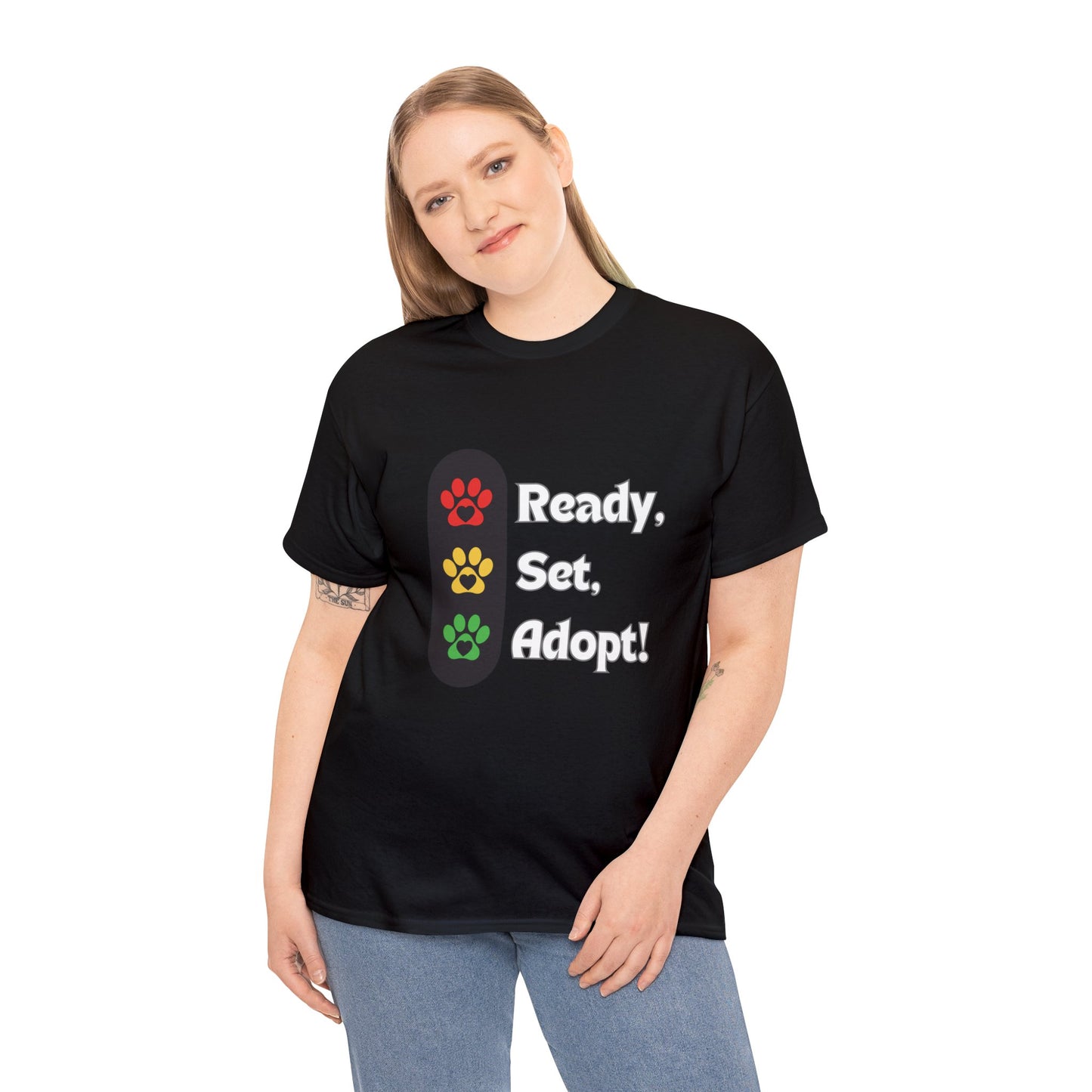 "Ready, Set, Adopt!" Traffic Light Heavy Cotton Tee